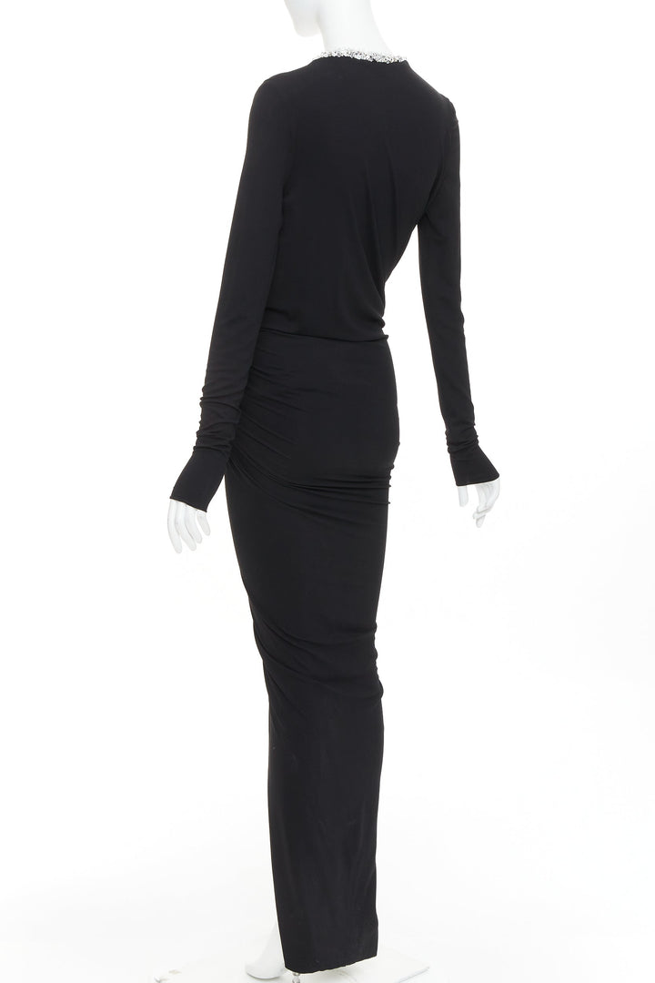ALEXANDRE VAUTHIER black silver rhinestone jewel crystal plunge wrap dress