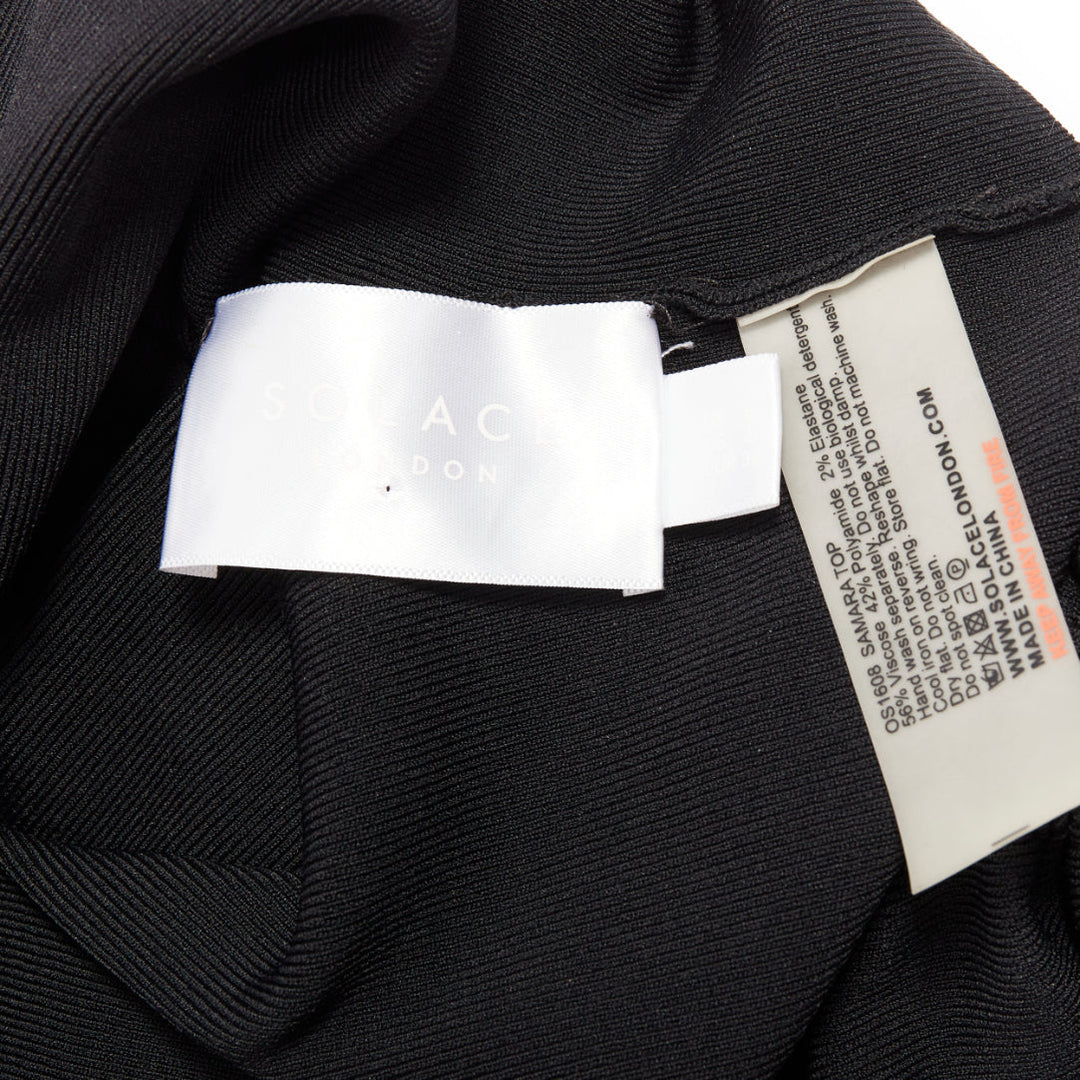 SOLACE LONDON Samara black viscose blend ruched sleeves cropped pullover UK8 S