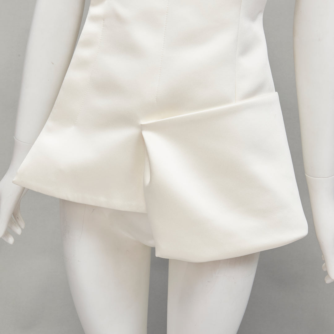 AWAKE MODE cream satin deconstructed lapel peplum corset top FR36 S