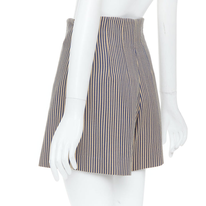 FENDI blue beige vertical striped cotton tailored high waist shorts IT42 M