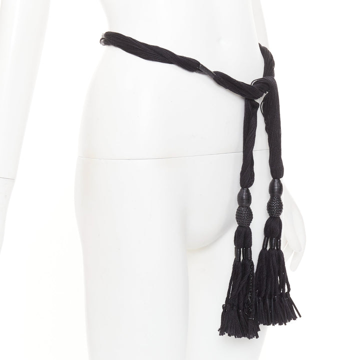 SAINT LAURENT 2023 Passementerie Tassel  leather braided rope self charm belt