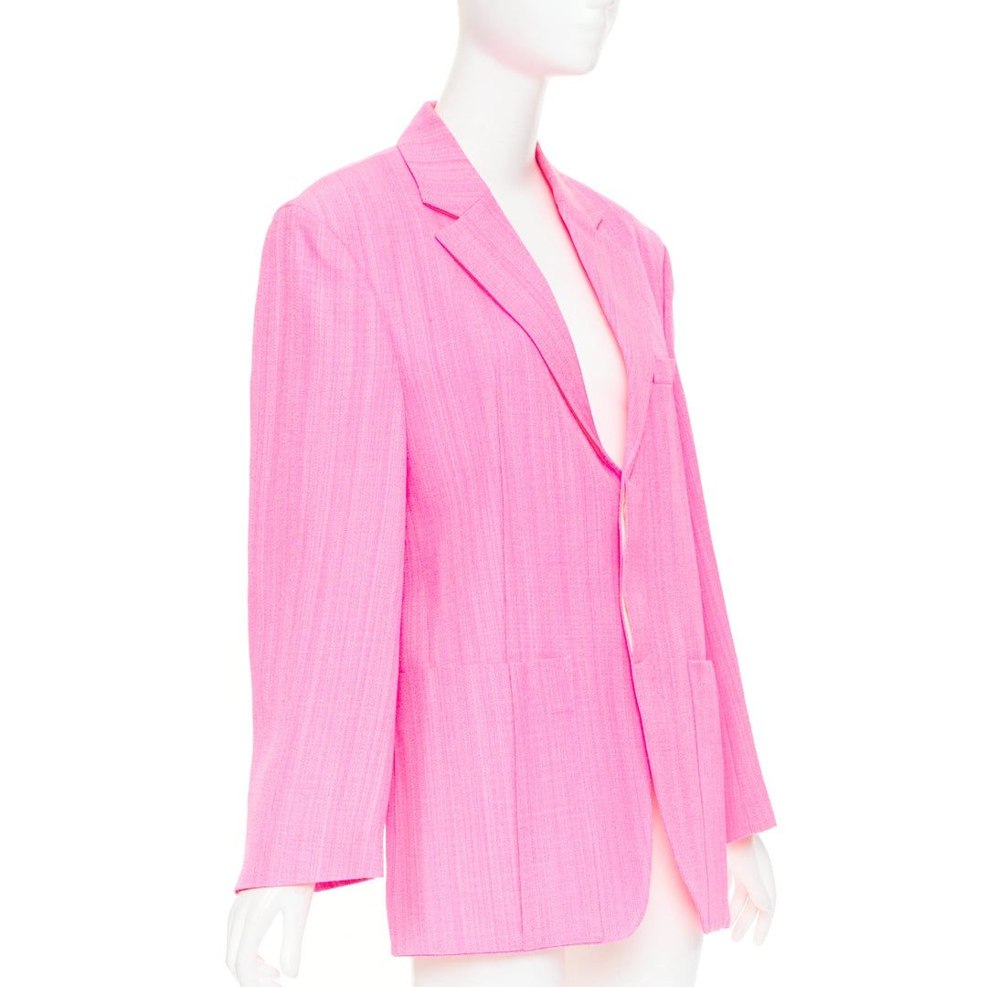 JACQUEMUS 2023 La Raphia  La Veste d'Homme Blazer neon pink long blazer FR36 S