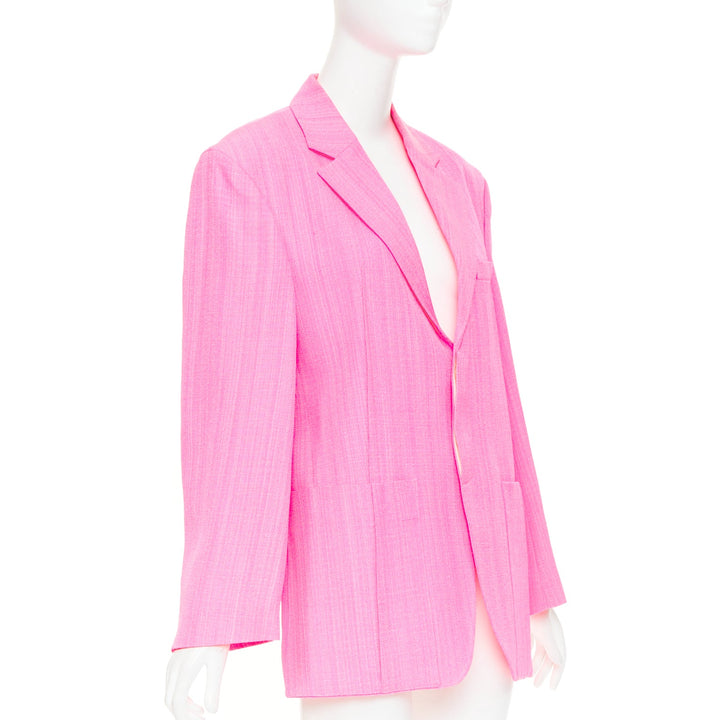 JACQUEMUS 2023 La Raphia  La Veste d'Homme Blazer neon pink long blazer FR36 S