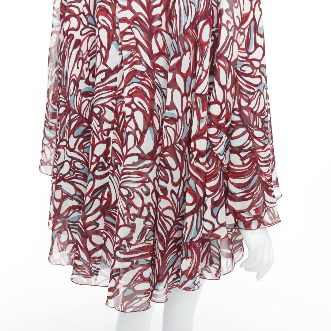 GIAMBATTISTA VALLI GIAMBA burgundy abstract print cape dress IT38 XXS