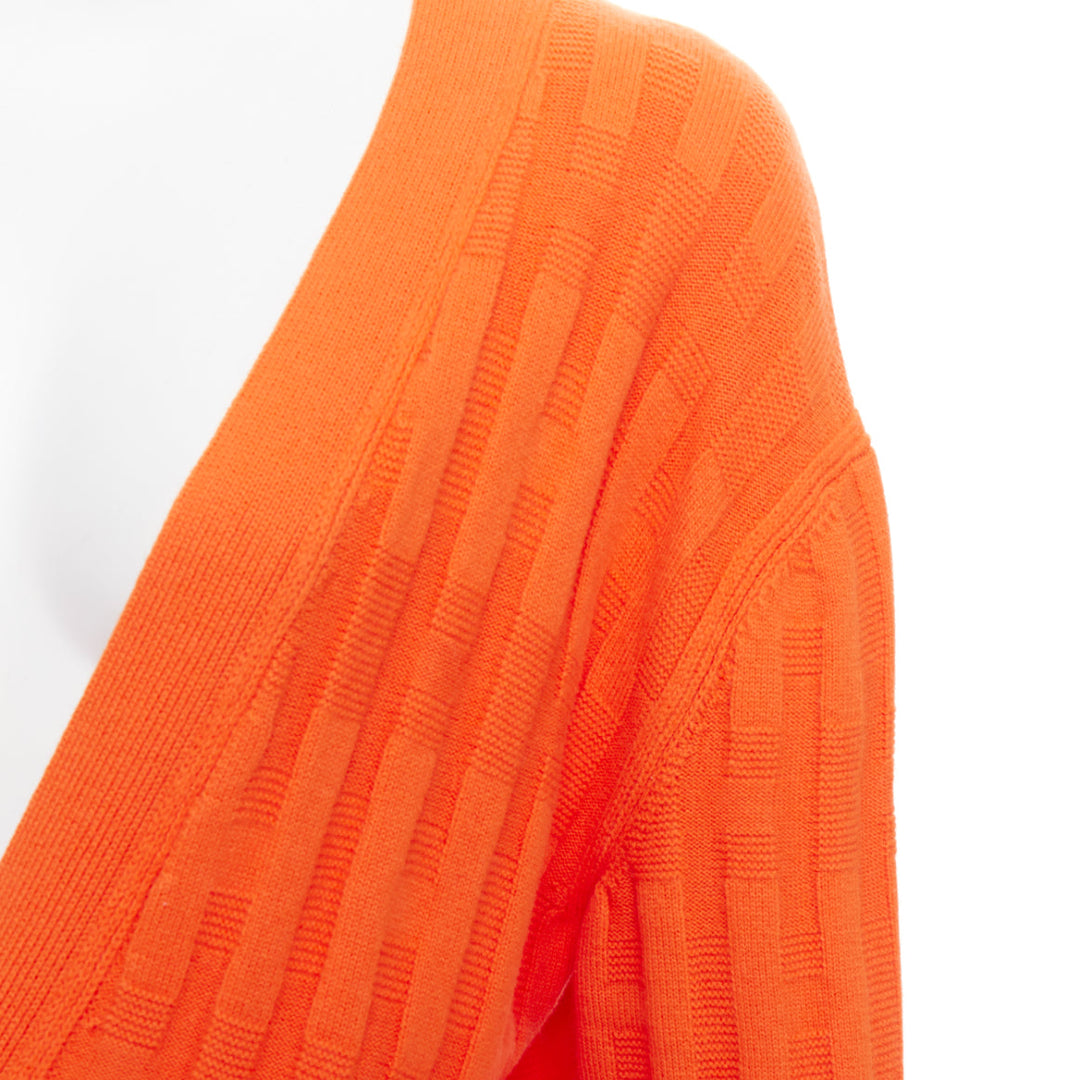 HERMES  H intarsia orange virgin wool V neck oversized cardigan FR36 S