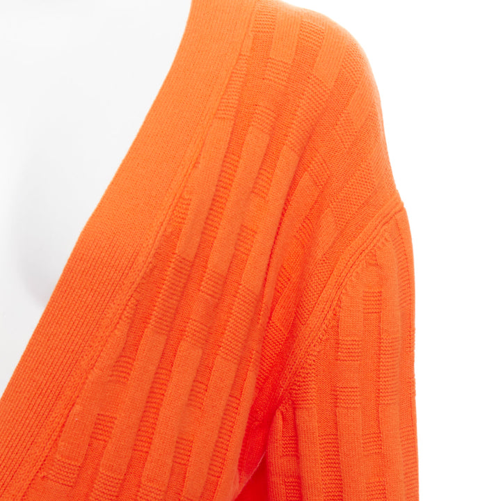 HERMES  H intarsia orange virgin wool V neck oversized cardigan FR36 S