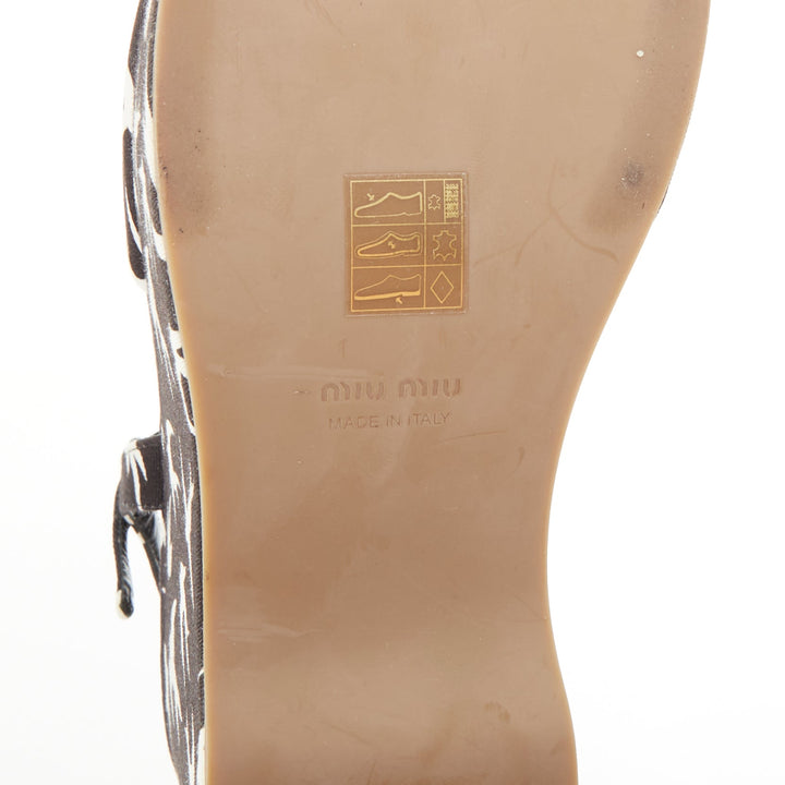 MIU MIU 2010 Runway swallow print navy canvas open toe platform wedge EU39