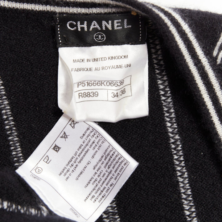CHANEL 2015 100% cashmere black white striped A-line flared crop tank FR 34/36