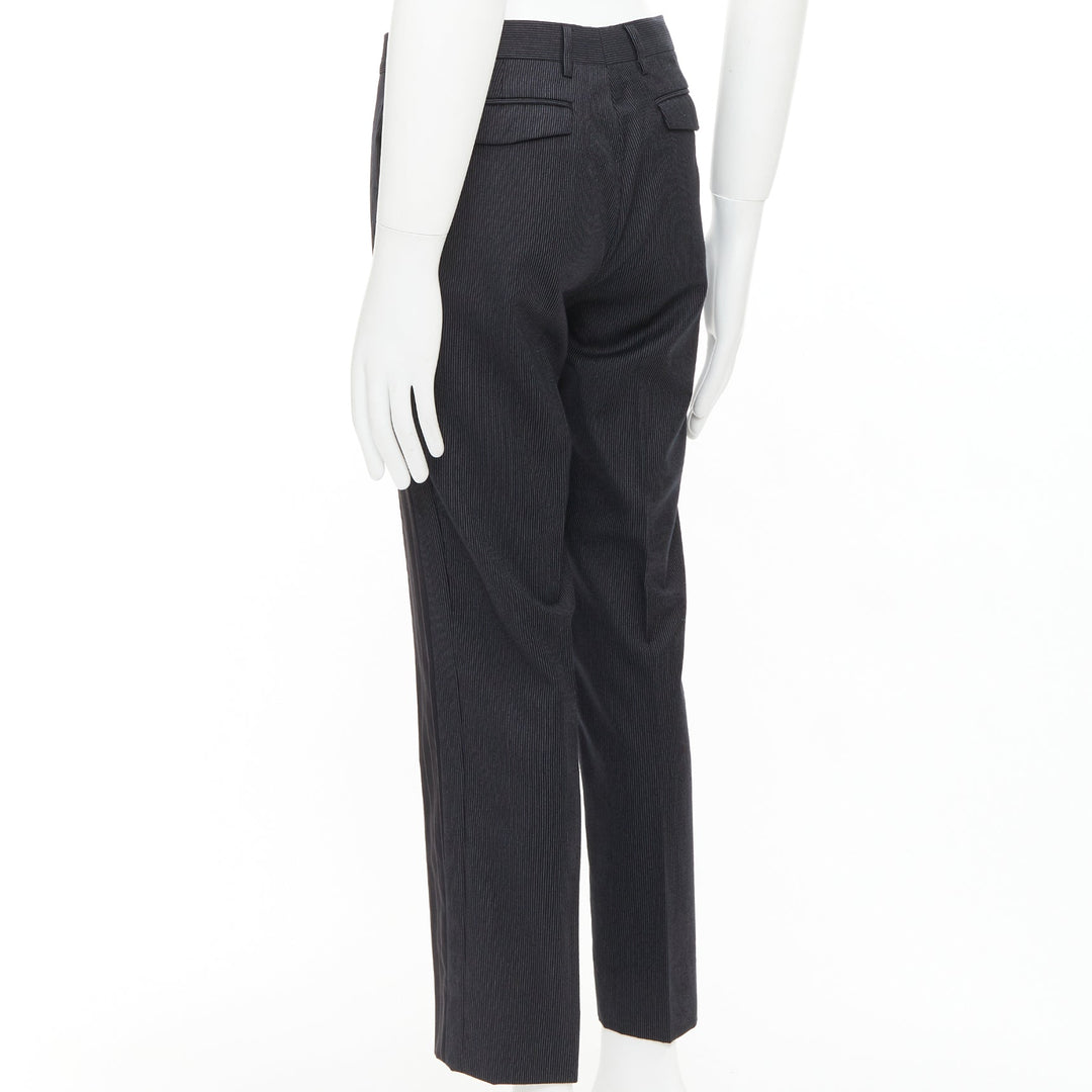 DIOR HOMME Hedi Slimane black 100% virgin wool pinsrtipe dress pants FR44 XS