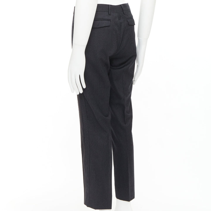 DIOR HOMME Hedi Slimane black 100% virgin wool pinsrtipe dress pants FR44 XS