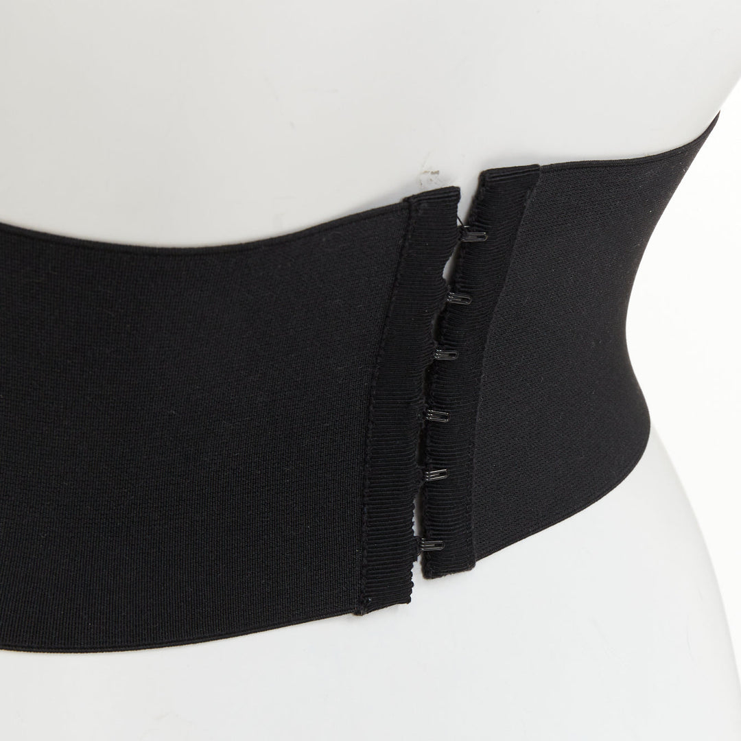 MIU MIU logo patch hook and eye corset wide elastic black cincher waist belt