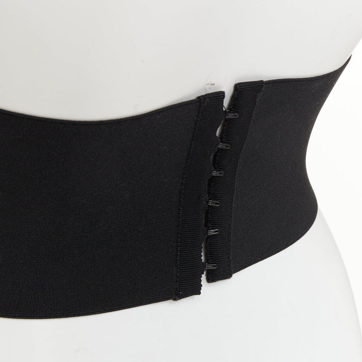 MIU MIU logo patch hook and eye corset wide elastic black cincher waist belt
