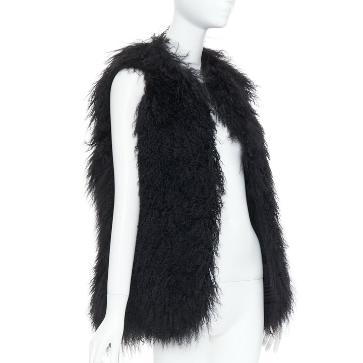 ZADIG & VOLTAIRE black mongolian shearling fur ethnic quilted vest coat