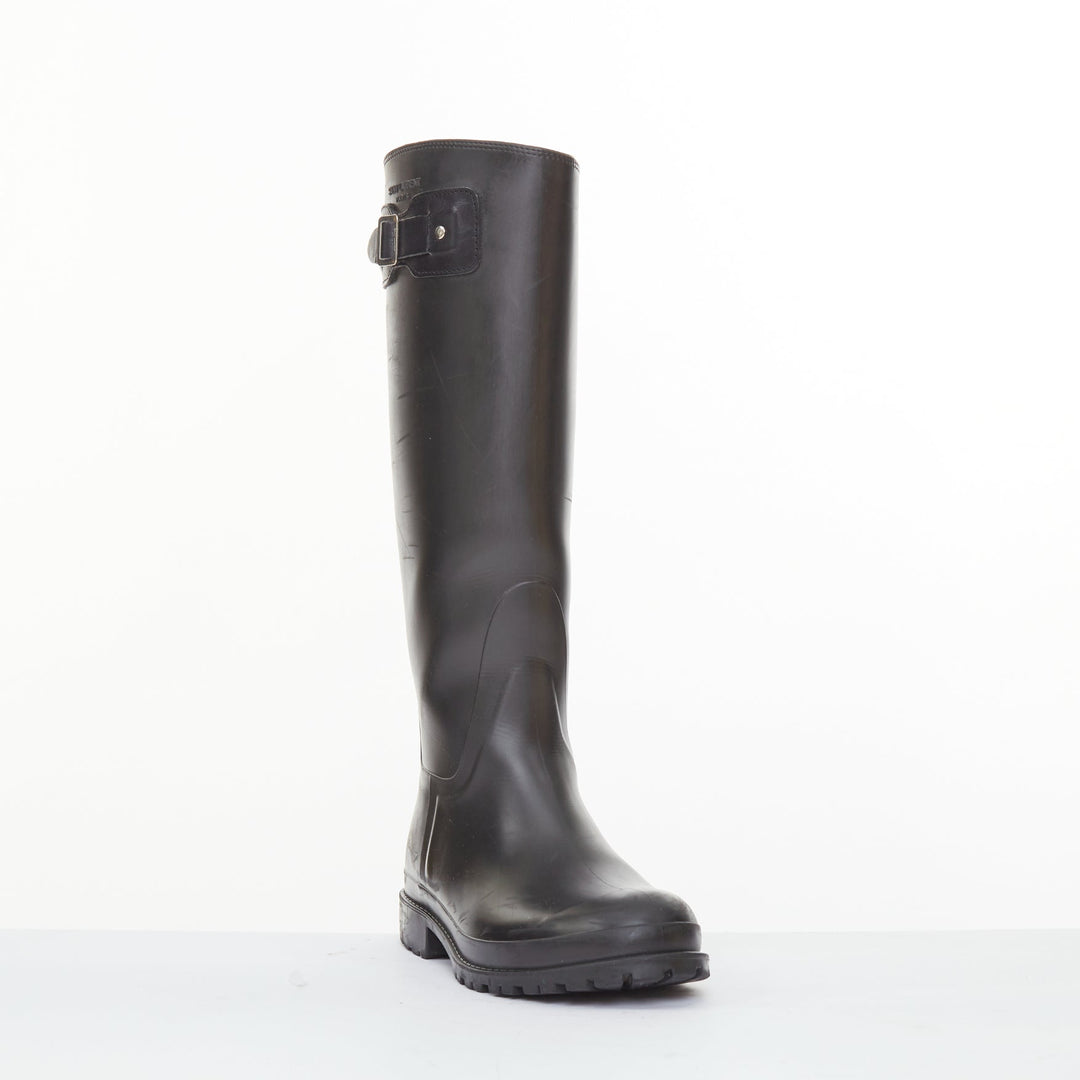SAINT LAURENT 2016 Runway Festival matte black rubber buckle rain boots EU39