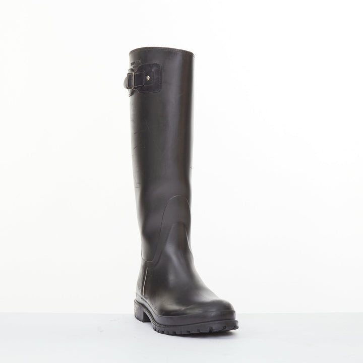 SAINT LAURENT 2016 Runway Festival matte black rubber buckle rain boots EU39