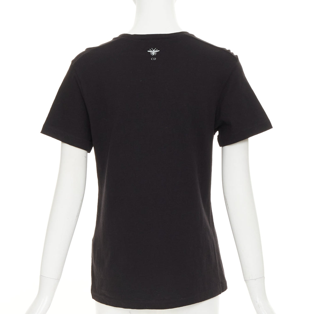 CHRISTIAN DIOR Addict black cotton linen speckle logo washed effect tshirt S