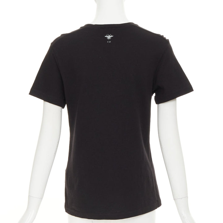 CHRISTIAN DIOR Addict black cotton linen speckle logo washed effect tshirt S