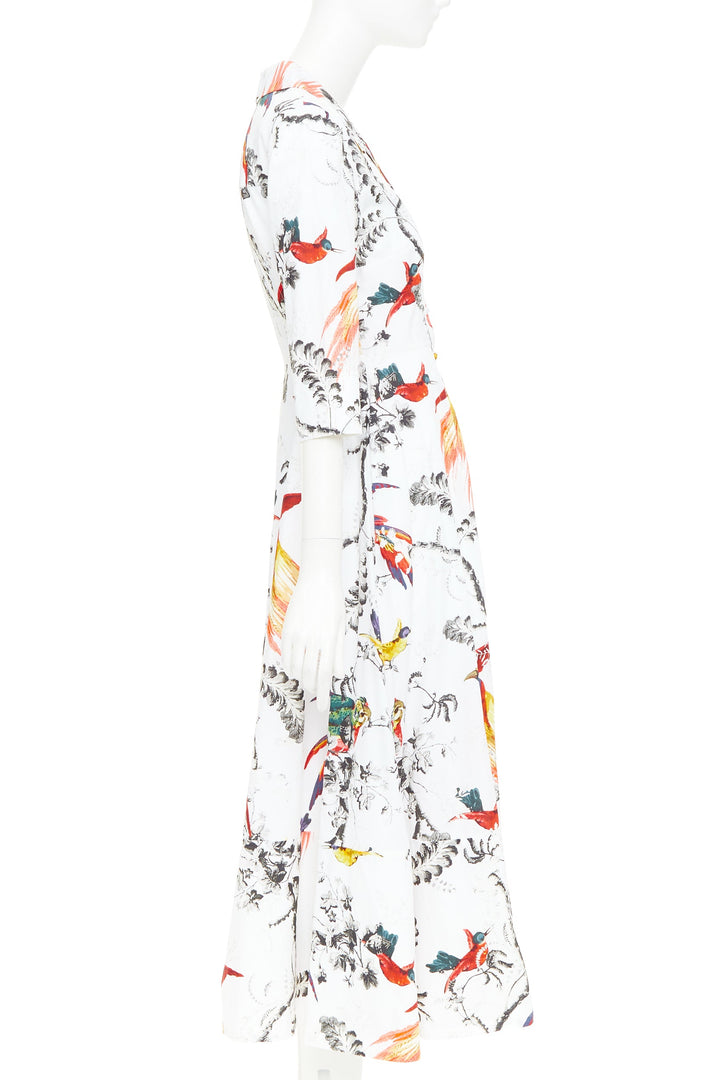 ERDEM2917 Kasia white cotton poplin paisley bird floral shirt dress UK10 M