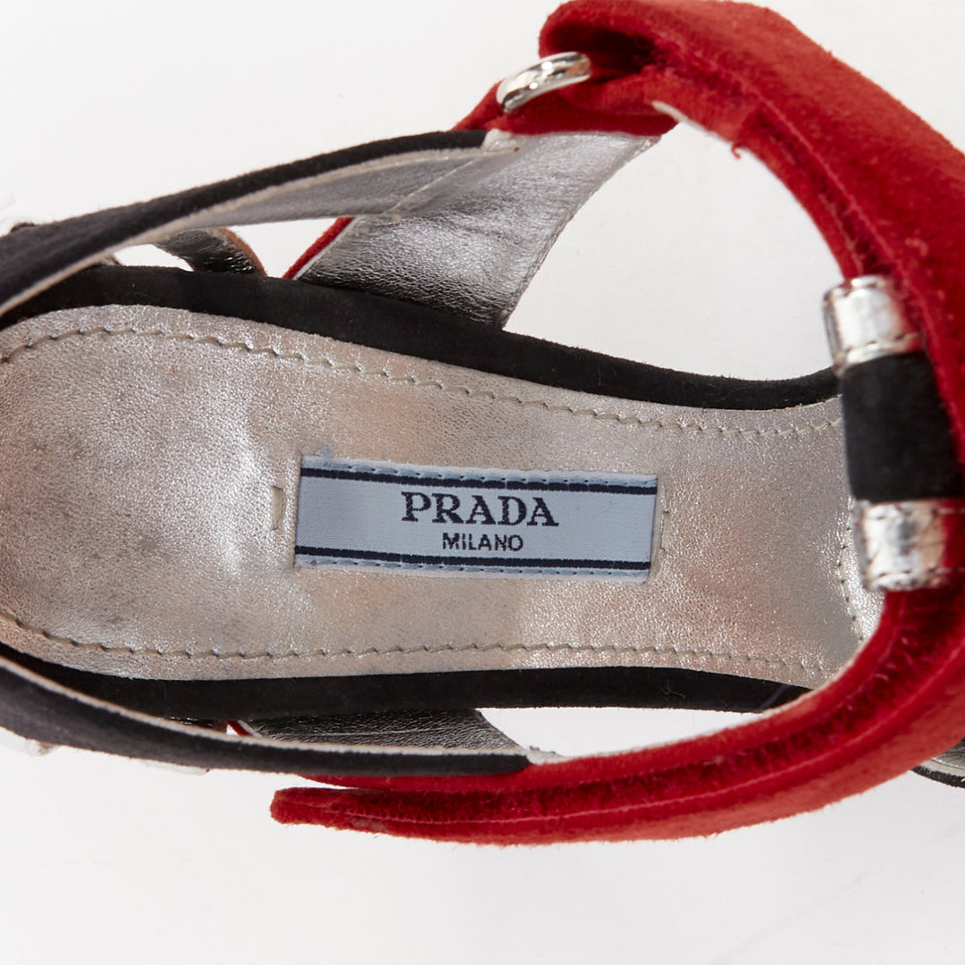PRADA 2016 Runway mirrored dome ball red black mixed architectural heels EU37.5