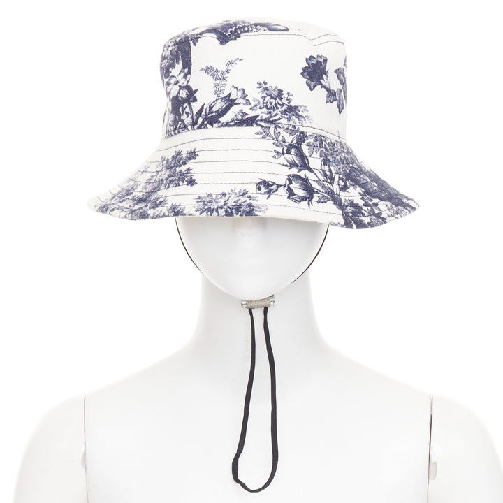 ERDEM Pembridge navy off white cotton floral print chinoiserie bucket hat XS/S