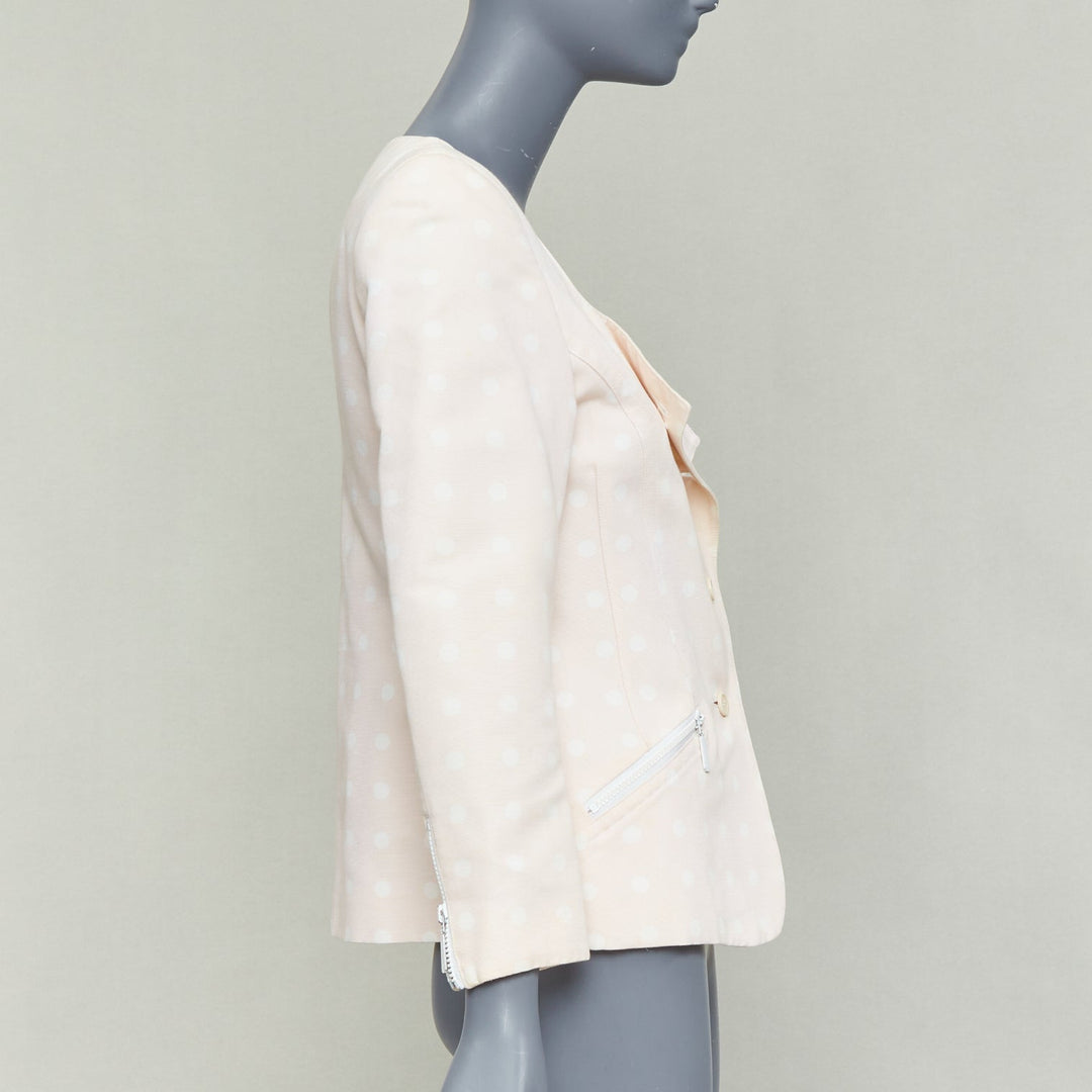 ESCADA Vintage pink cream polka dot cotton power shoulder blazer jacket IT36 XXS