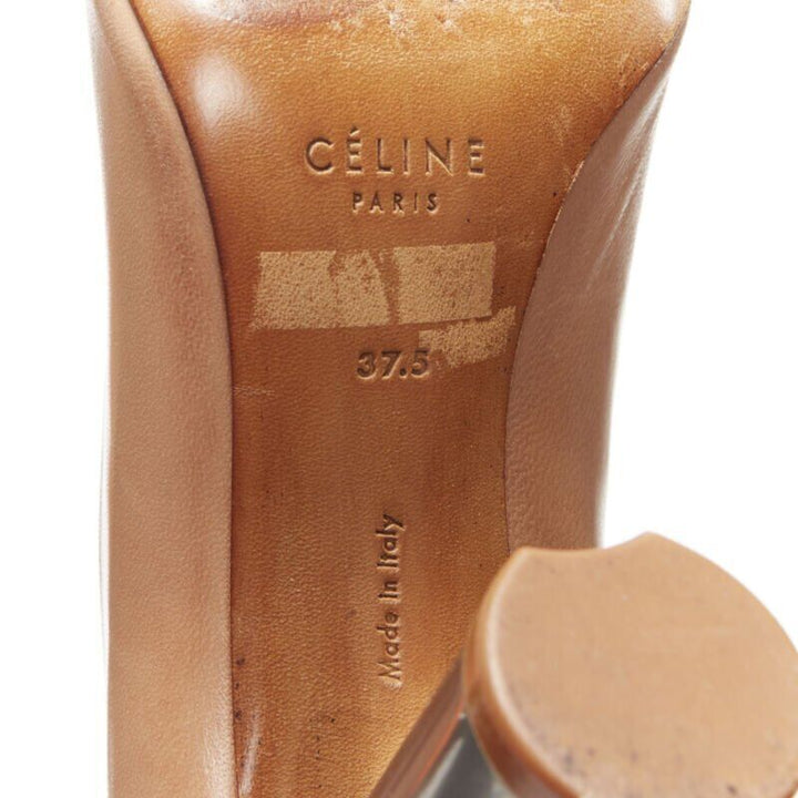 CELINE Phoebe Philo tan brown leather open toe silver metal glove heel EU37.5