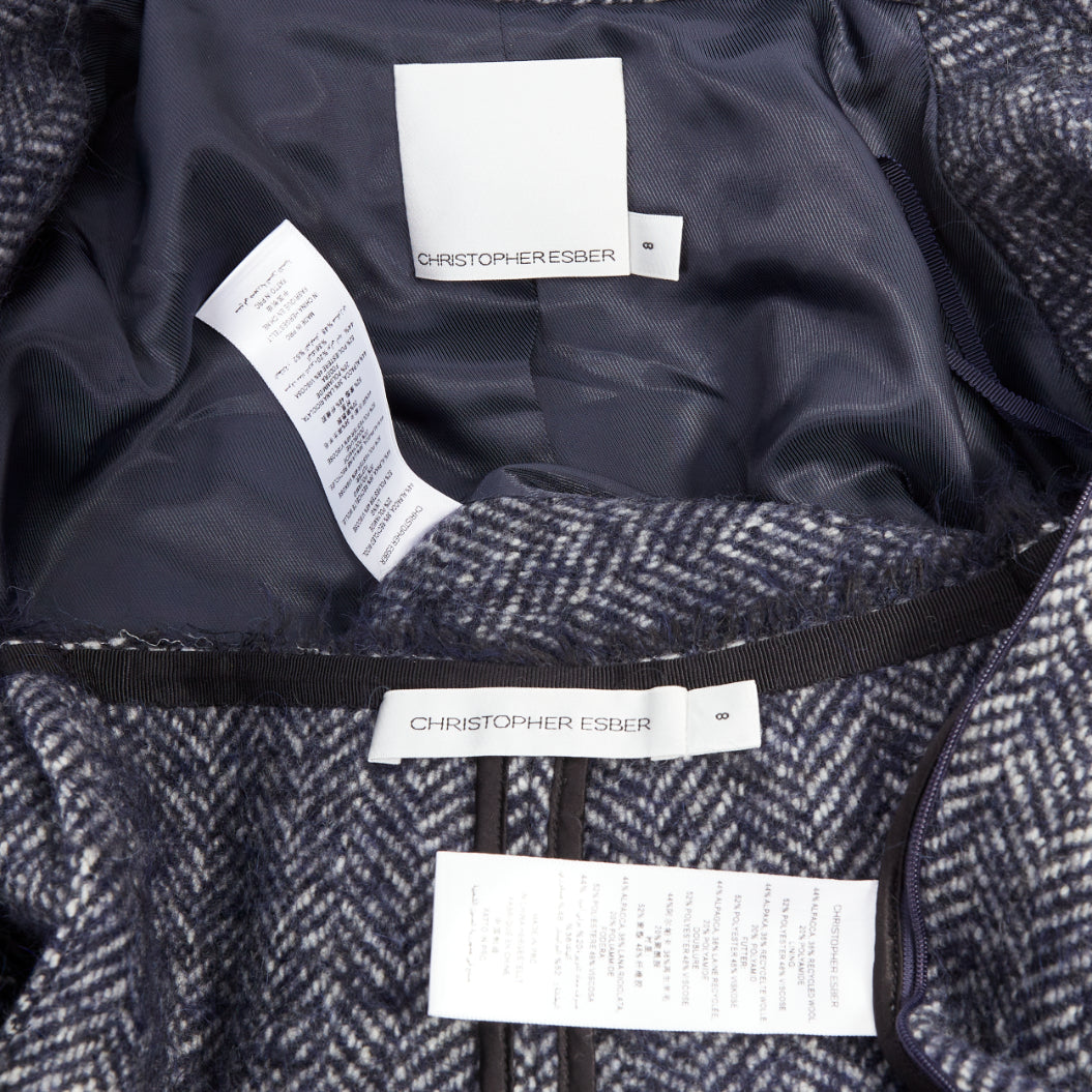 CHRISTOPHER ESBER  Luminary navy herringbone oversized blazer shorts set UK8