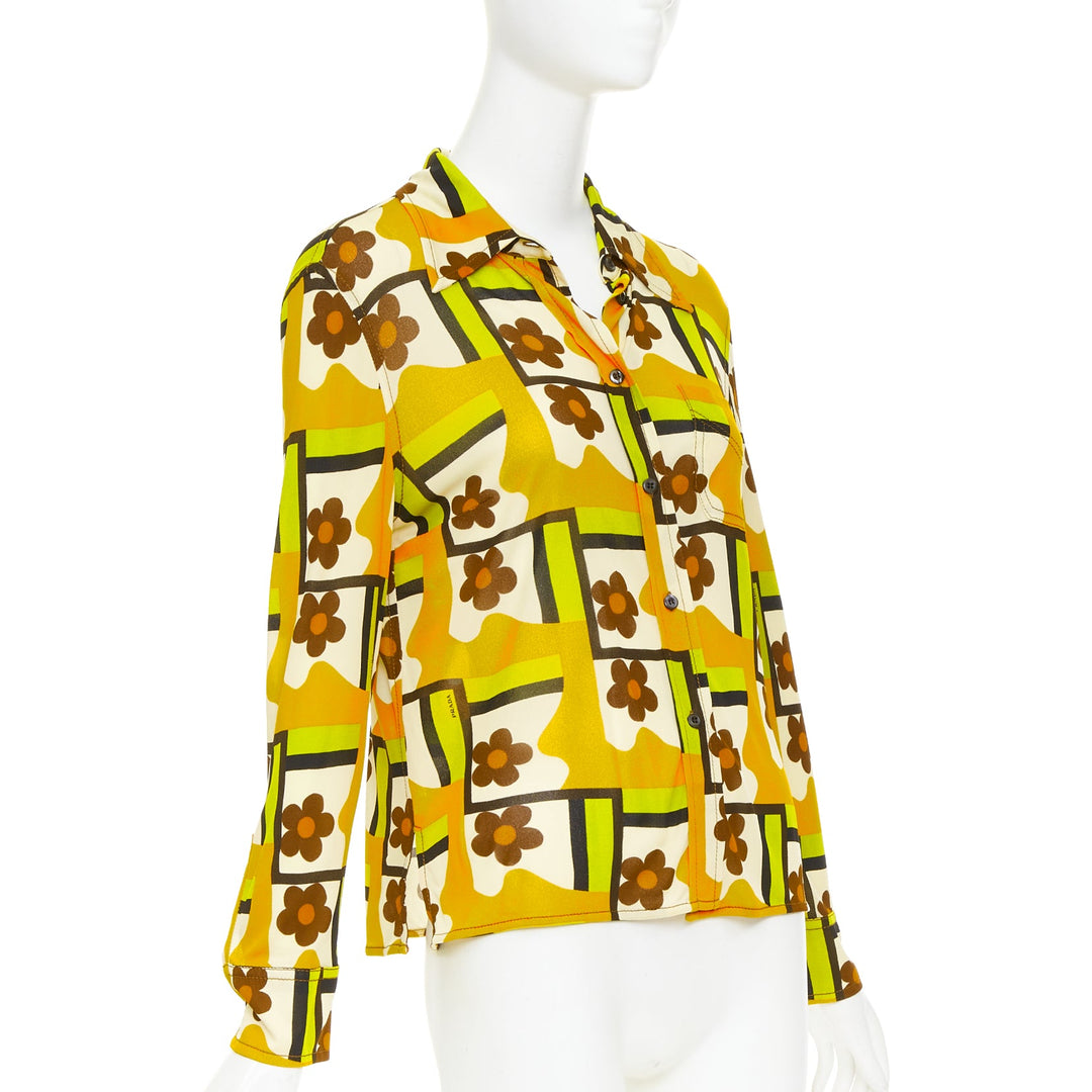 PRADA 2017 Runway green orange Mod graphic floral print viscose shirt IT40 S