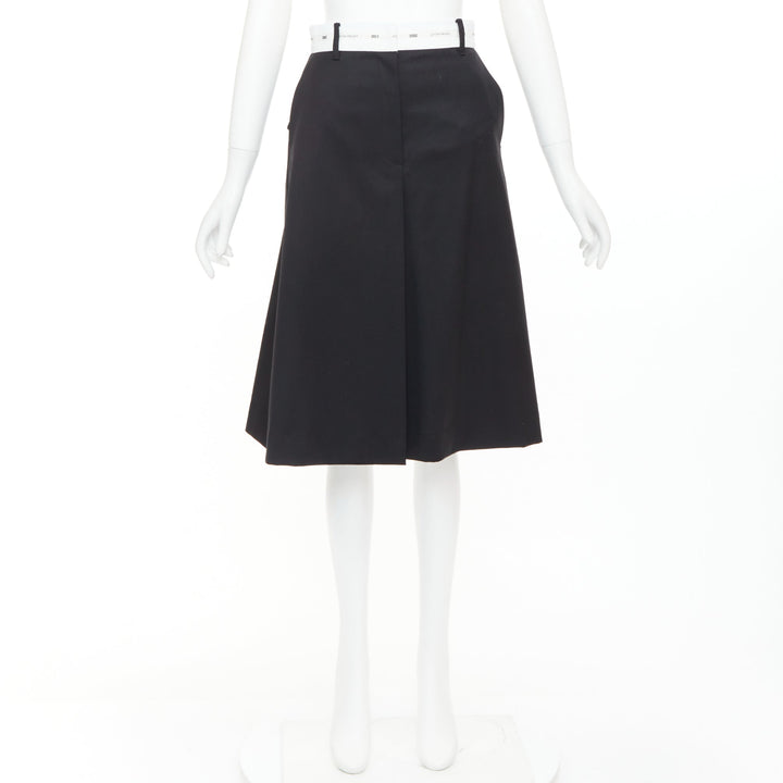 EENK LETTER X black white wool blend logo waist box pleat knee skirt XS
