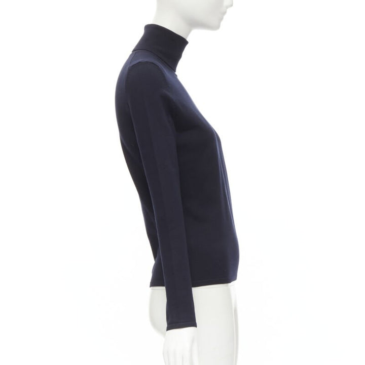 KORS MICHAEL KORS navy blue silk nylon knit long sleeve turtleneck sweater S