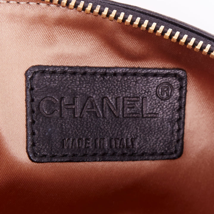 CHANEL 2002 tiered ruffle black lambskin leather gold crossbody zip evening bag