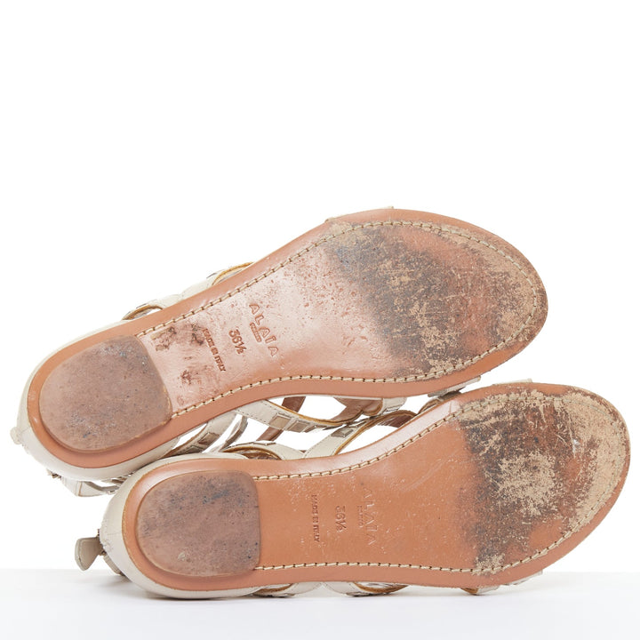 ALAIA silver square studded nude leather flat gladiator sandals EU36.5
