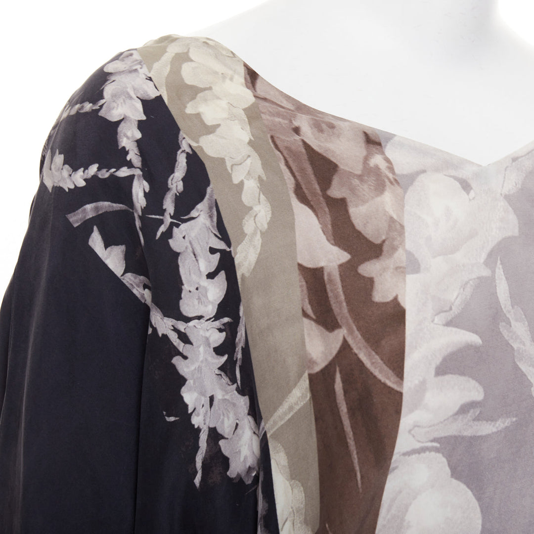 DRIES VAN NOTEN 2009 Vintage silk floral print asymmetric drape dress FR38 M