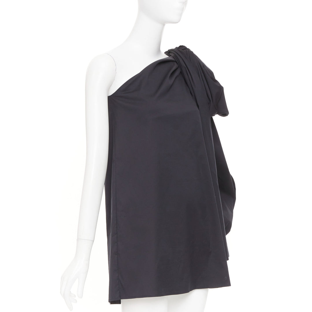 BERNADETTE Lucette black asymmetric one shoulder puff sleeve dress IT36 XXS