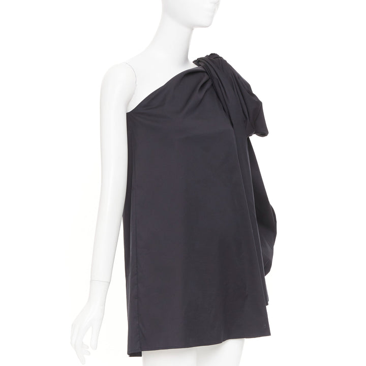 BERNADETTE Lucette black asymmetric one shoulder puff sleeve dress IT36 XXS