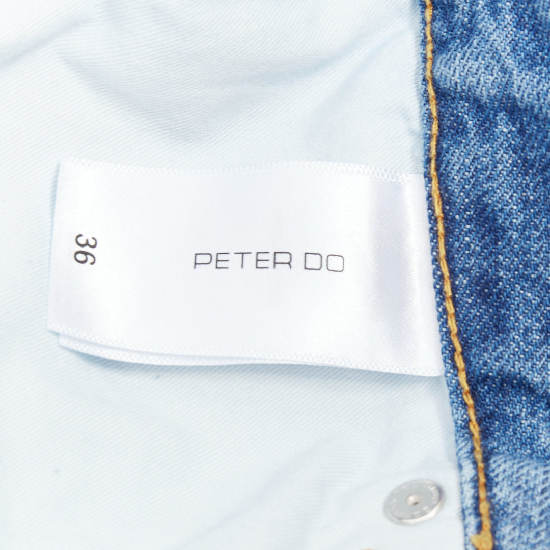 PETER DO 2021 two-tone blue denim high waist fray straight jeans FR36 S