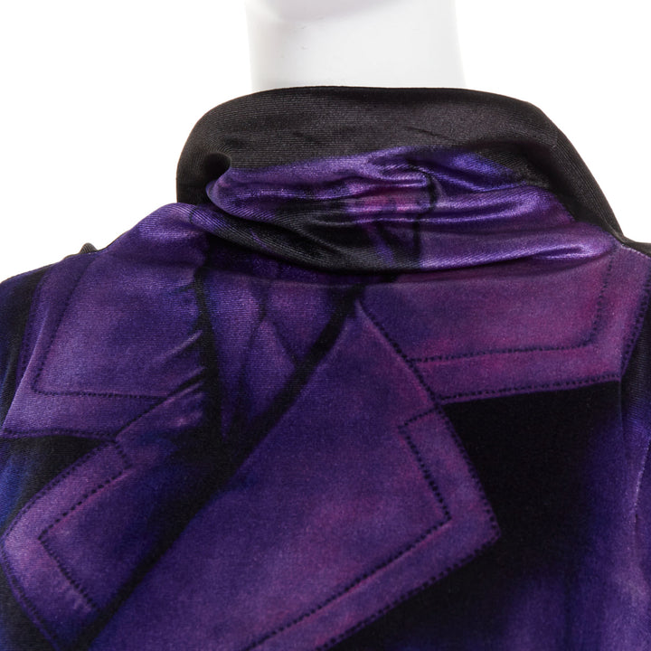 LOEWE 2022 Runway black purple Trompe Loeil print open draped cape top FR36 S