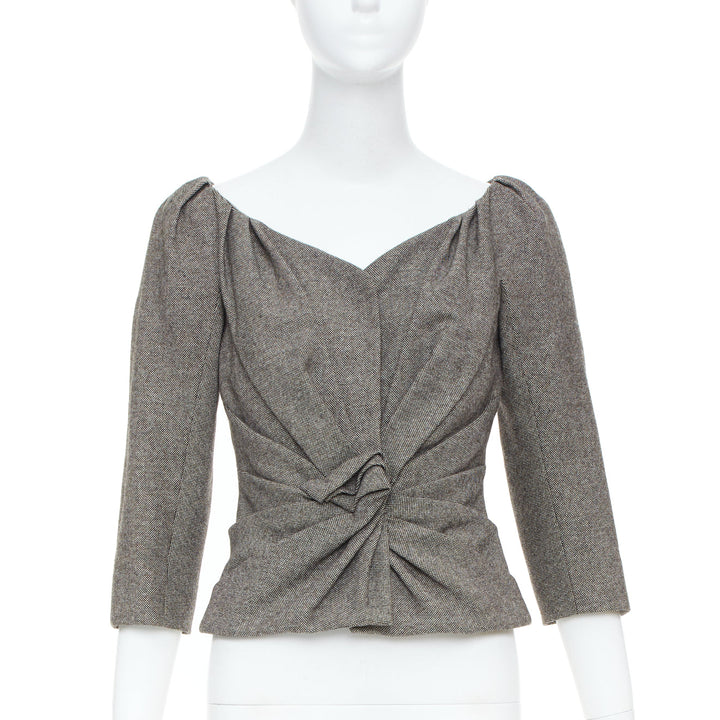 CHRISTIAN DIOR 1998 Runway John Galliano grey wool tweed knot jacket FR36 S