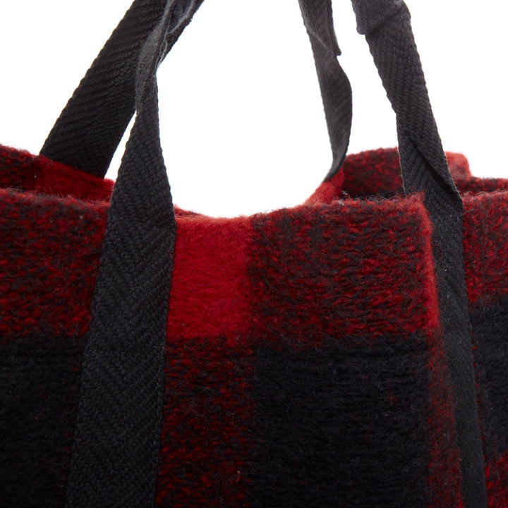 ISABEL MARANT ETOILE Rusty red black tartan plaid wool tote bag