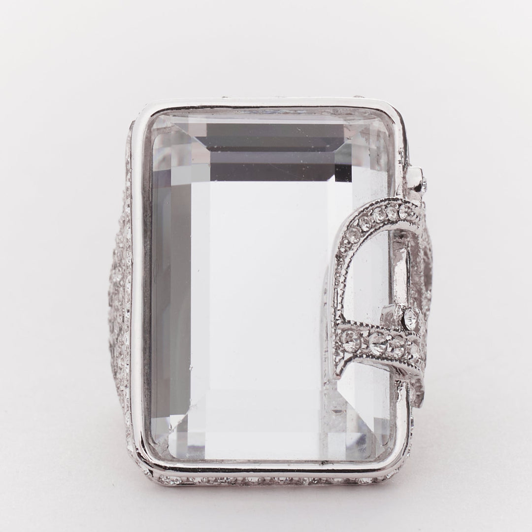 rare CHRISTIAN DIOR John Galliano Vintage crystal paved logo ring US6.5