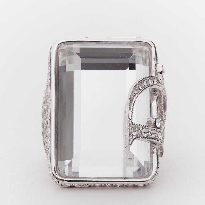 rare CHRISTIAN DIOR John Galliano Vintage crystal paved logo ring US6.5