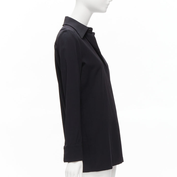 GUCCI Vintage black minimal concealed buttons wide collar shirt top IT38 XS
