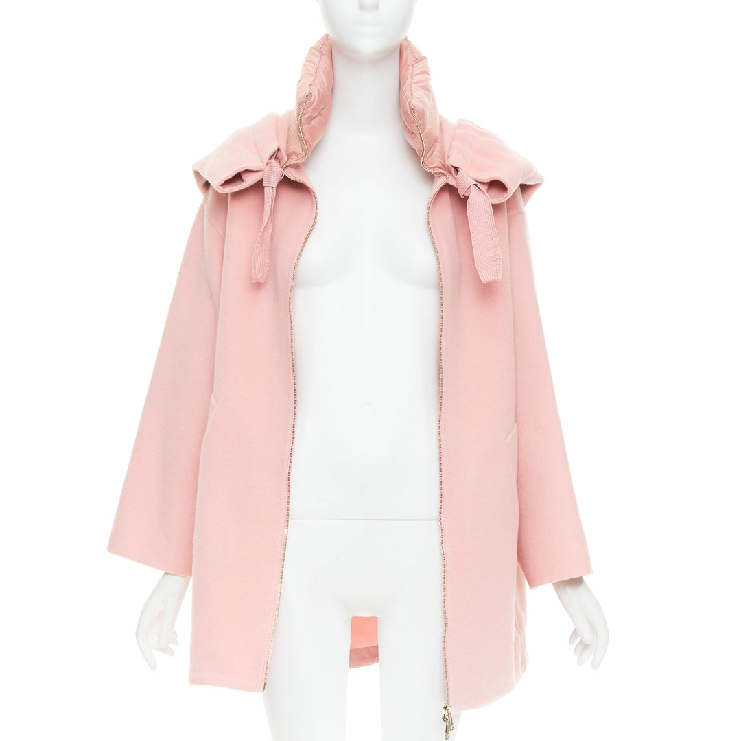 MONCLER pink double face virgin wool cashmere goose down hooded jacket Sz0 XS