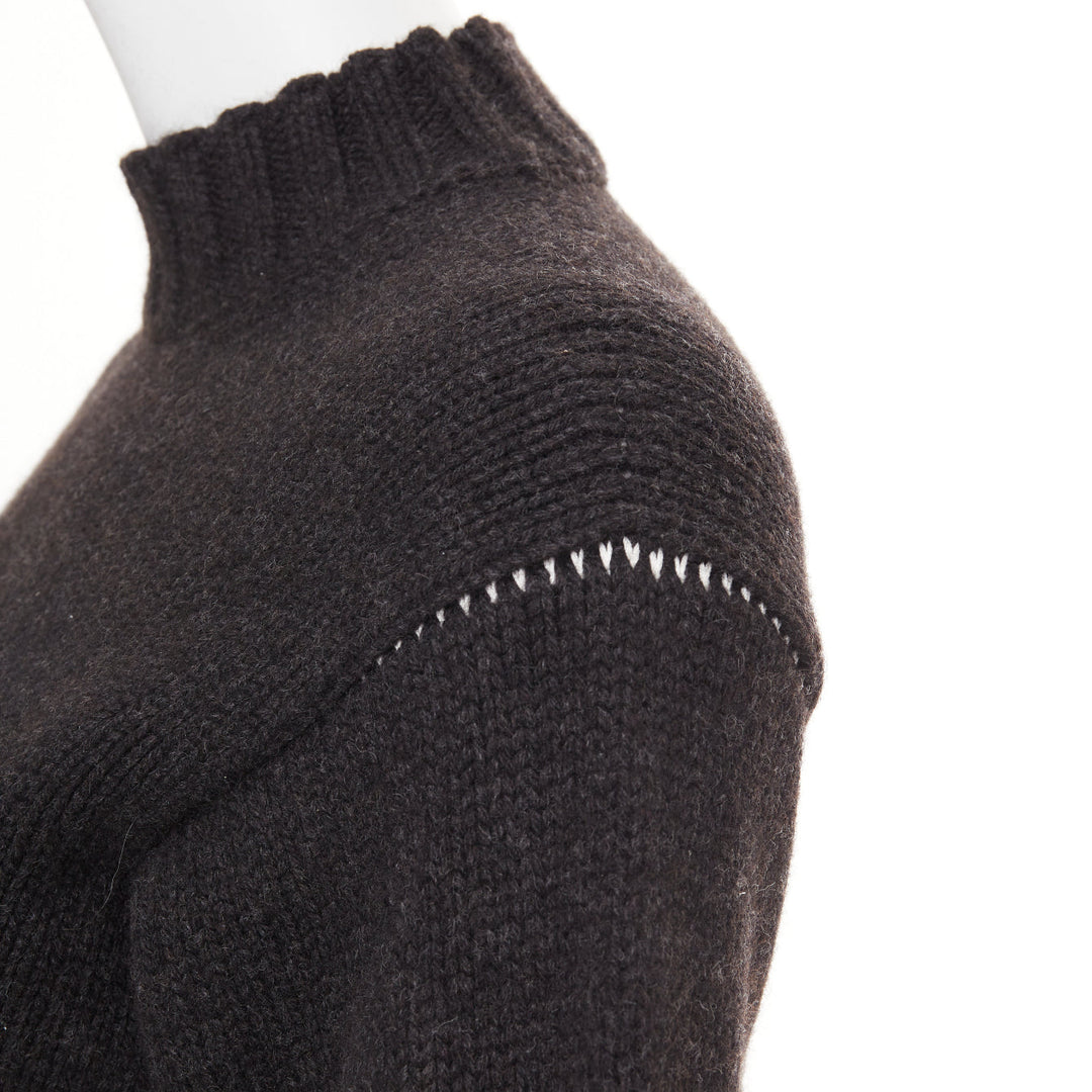 CELINE Phoebe Philo dark grey charcoal yak wool contrast cuff cropped sweater XS