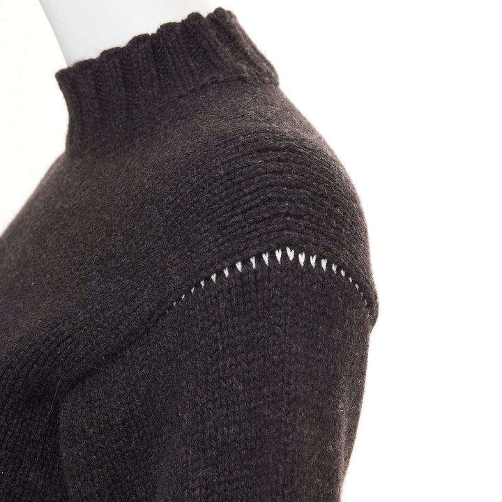 CELINE Phoebe Philo dark grey charcoal yak wool contrast cuff cropped sweater XS