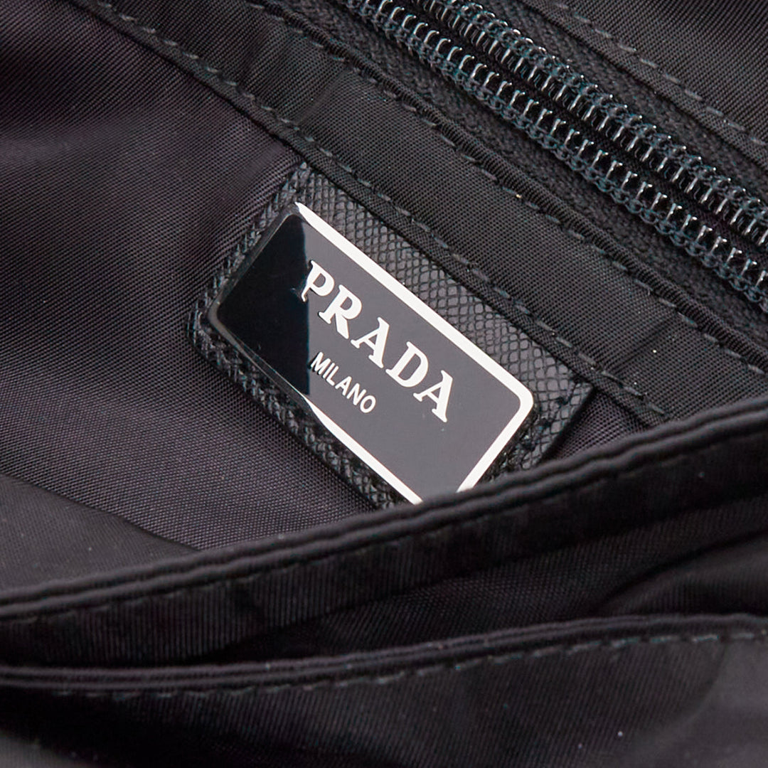 PRADA Racing black tessuto nylon saffiano leather patch logo flap messenger bag