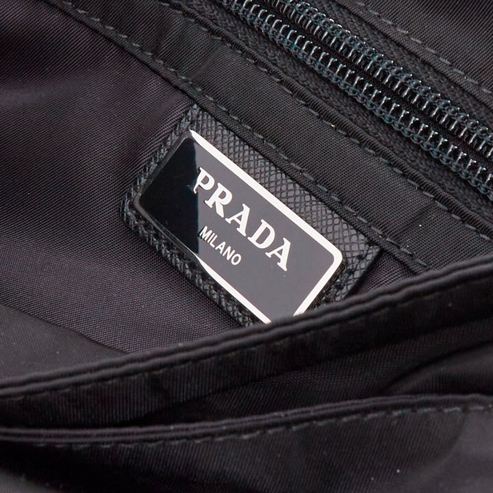 PRADA Racing black tessuto nylon saffiano leather patch logo flap messenger bag