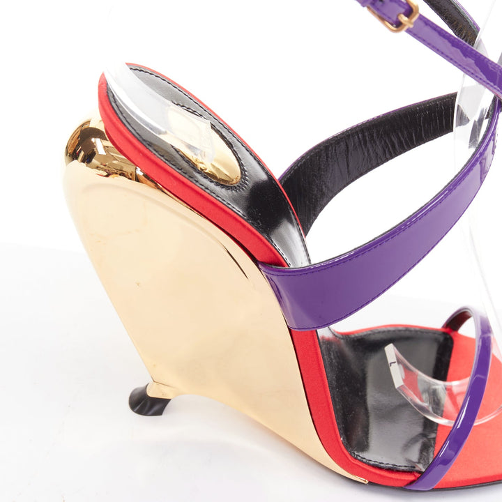 SAINT LAURENT Gippy Wedge Acinus Violet purple red metallic wedge heels EU36.5
