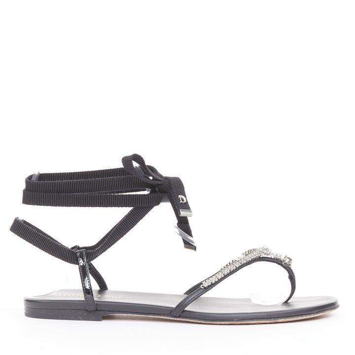 CHRISTIAN DIOR 2023 Runway Sunset black leather crystal wrap sandals EU37.5