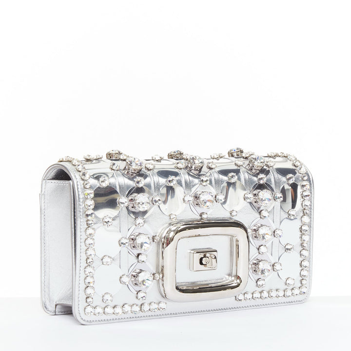 ROGER VIVIER 2023 Kaleidochoc Viv Choc Mini Disco silver sequin crystal bag